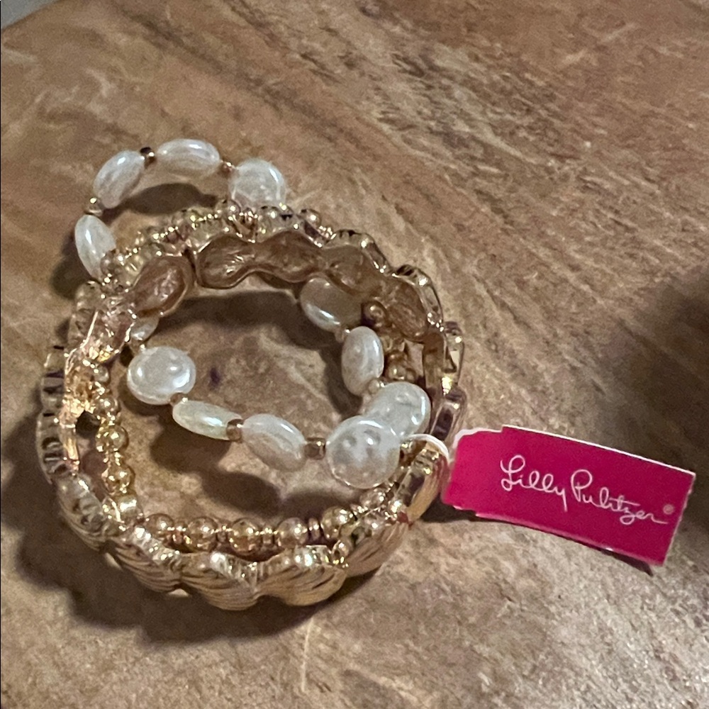 Lilly Pulitzer Elegant Gold and White Bracelet Set
